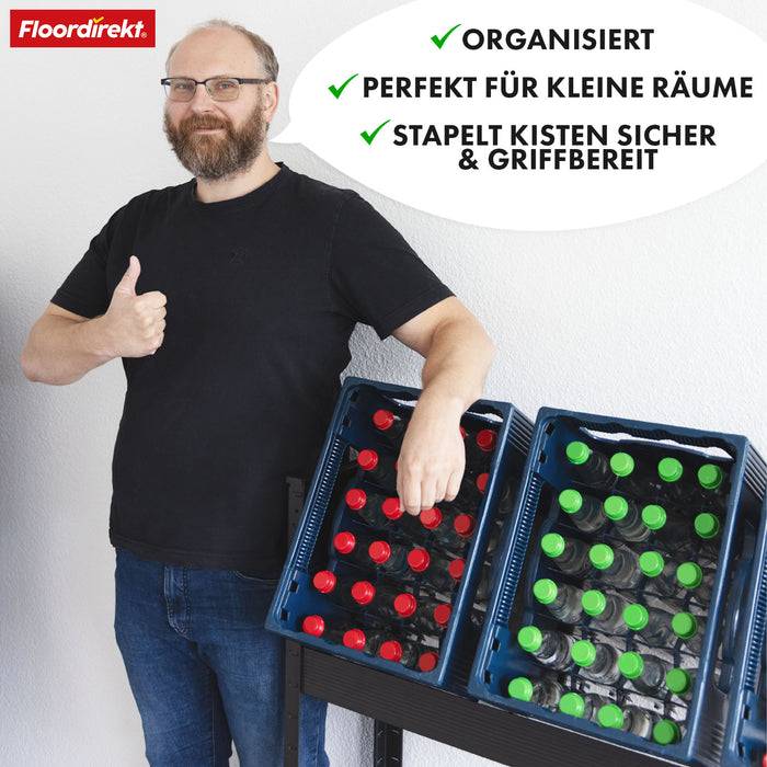 FLOORDIREKT Flaschenkastenständer Osaka - Robustes Lagerregal aus pulverbeschichtetem Stahl - 200 x 80 x 30 cm