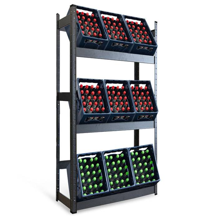 FLOORDIREKT Flaschenkastenständer Osaka - Robustes Lagerregal aus pulverbeschichtetem Stahl - 200 x 100 x 30 cm