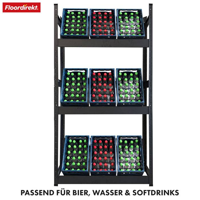 FLOORDIREKT Flaschenkastenständer Osaka - Robustes Lagerregal aus pulverbeschichtetem Stahl - 200 x 100 x 30 cm