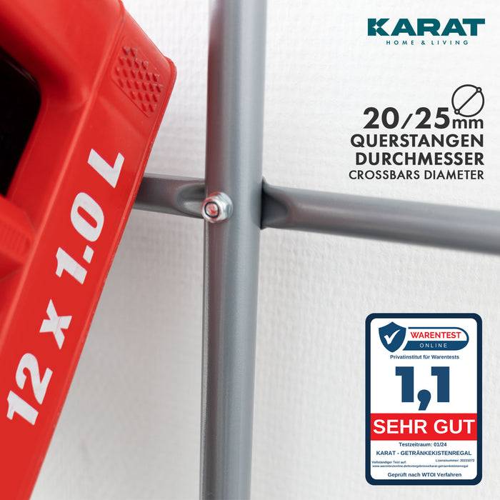 FLOORDIREKT Flaschenkastenständer Rocket - Robustes Lagerregal mit Wandbefestigung - 96 x 32,5 x 115,5 cm