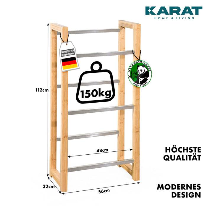 FLOORDIREKT Bambus-Flaschenkastenständer Flash - Modernes Lagerregal - 112 x 56 x 32 cm