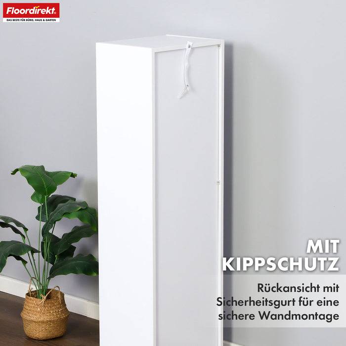 FLOORDIREKT Bücherregal Alaska - Weißer MDF-Bücherschrank - 4 Ebenen - 32 x 24 x 106 cm