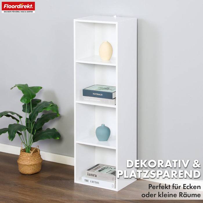FLOORDIREKT Bücherregal Alaska - Weißer MDF-Bücherschrank - 4 Ebenen - 32 x 24 x 106 cm