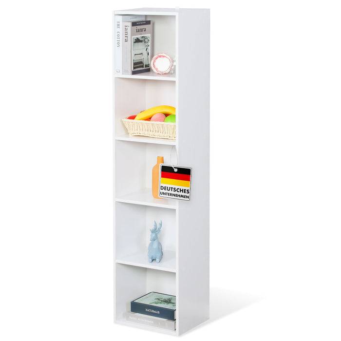 FLOORDIREKT Bücherregal Alaska - Weißer MDF-Bücherschrank - 5 Ebenen - 32 x 24 x 132 cm