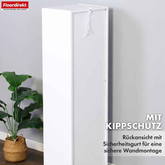 FLOORDIREKT Bücherregal Alaska - Weißer MDF-Bücherschrank - 5 Ebenen - 32 x 24 x 132 cm