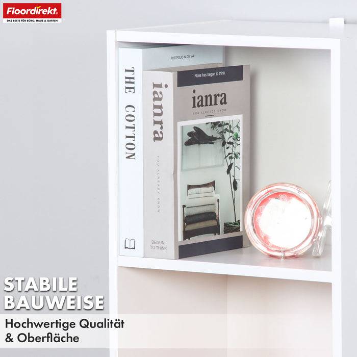 FLOORDIREKT Bücherregal Alaska - Weißer MDF-Bücherschrank - 5 Ebenen - 32 x 24 x 132 cm