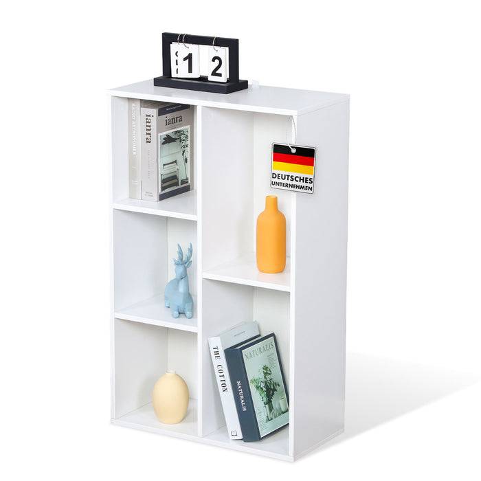 FLOORDIREKT Bücherregal Arkansas - Weißes MDF-Standregal - 5 Fächer - 50 x 24 x 80 cm
