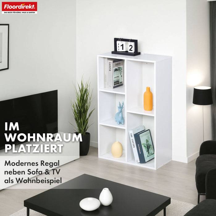 FLOORDIREKT Bücherregal Arkansas - Weißes MDF-Standregal - 5 Fächer - 50 x 24 x 80 cm