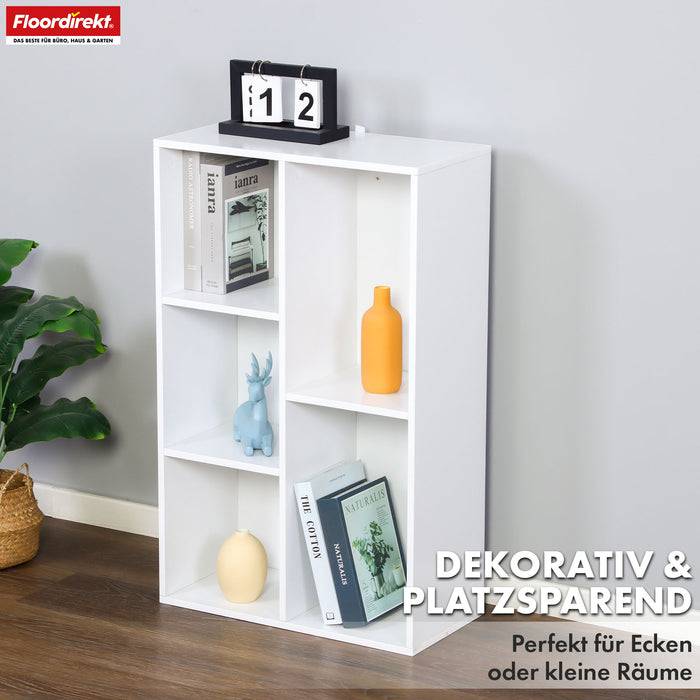 FLOORDIREKT Bücherregal Arkansas - Weißes MDF-Standregal - 5 Fächer - 50 x 24 x 80 cm
