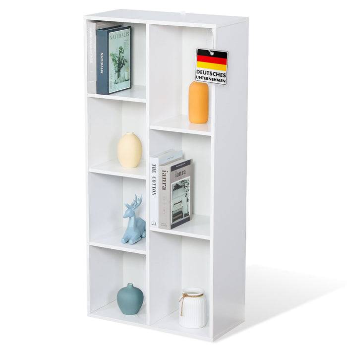 FLOORDIREKT Bücherregal Arkansas - Weißes MDF-Standregal - 7 Fächer - 50 x 24 x 106 cm