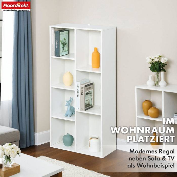 FLOORDIREKT Bücherregal Arkansas - Weißes MDF-Standregal - 7 Fächer - 50 x 24 x 106 cm