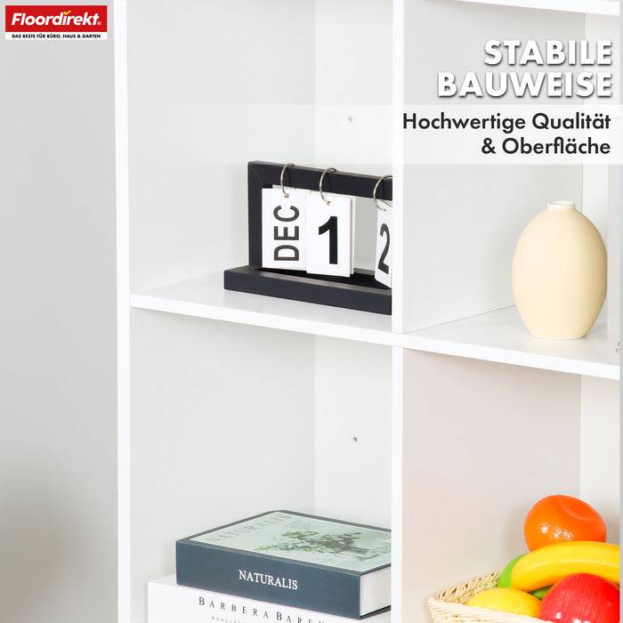 FLOORDIREKT Bücherregal Arkansas - Weißes MDF-Standregal - 7 Fächer - 50 x 24 x 106 cm