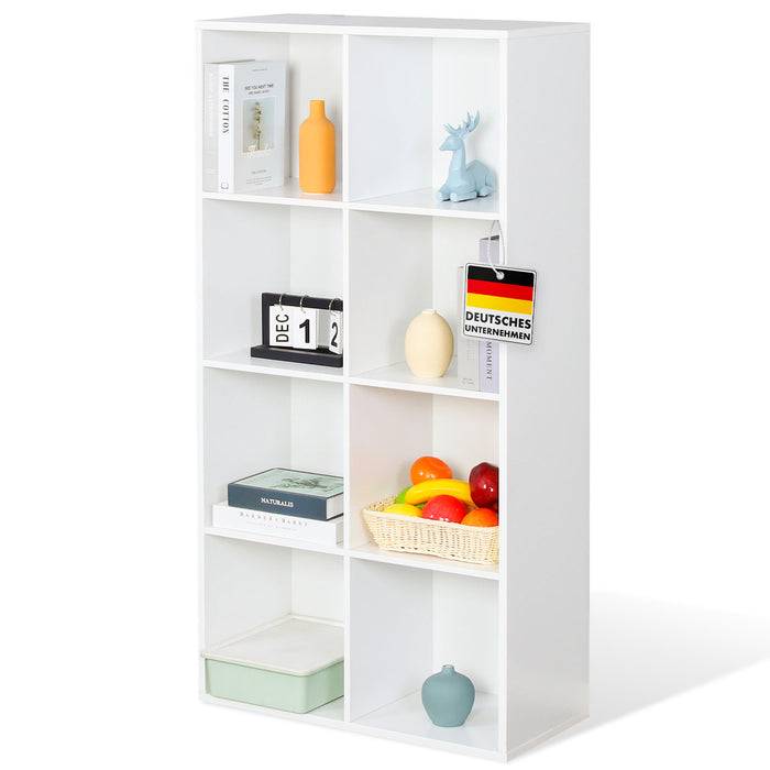 FLOORDIREKT Bücherregal Arkansas - Weißes MDF-Standregal - 8 Fächer - 65,5 x 30 x 129,5 cm