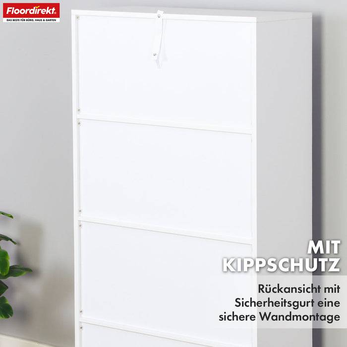 FLOORDIREKT Bücherregal Arkansas - Weißes MDF-Standregal - 8 Fächer - 65,5 x 30 x 129,5 cm