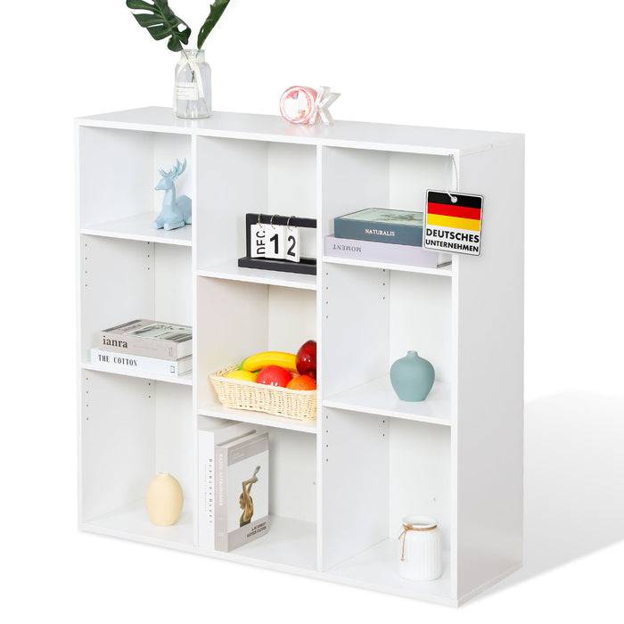 FLOORDIREKT Bücherregal Arkansas - Weißes MDF-Standregal - 9 Fächer - 97,7 x 30 x 97,7 cm