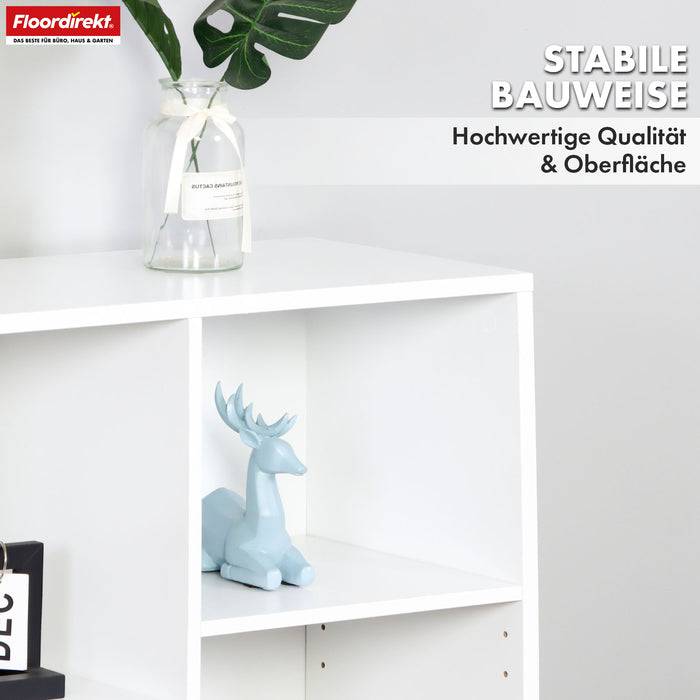FLOORDIREKT Bücherregal Arkansas - Weißes MDF-Standregal - 9 Fächer - 97,7 x 30 x 97,7 cm