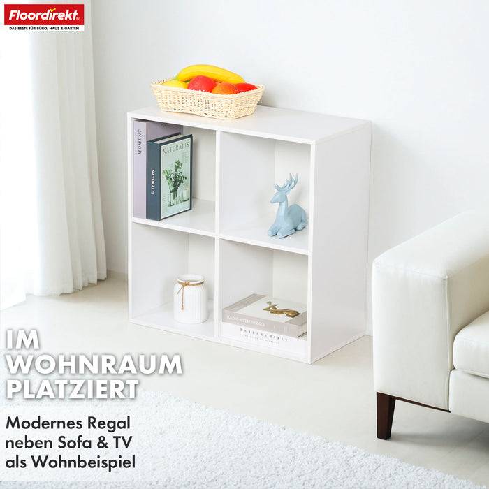 FLOORDIREKT Bücherregal California - Weißes MDF-Standregal - 4 Fächer - 59,6 x 29 x 59,8 cm