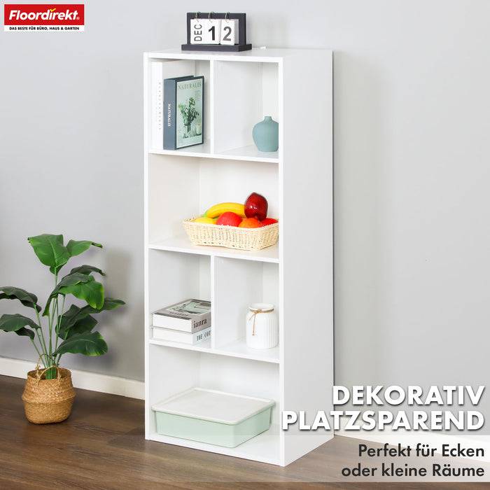 FLOORDIREKT Bücherregal California - Weißes MDF-Standregal - 6 Fächer - 50 x 29 x 121 cm