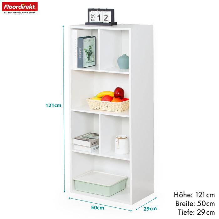 FLOORDIREKT Bücherregal California - Weißes MDF-Standregal - 6 Fächer - 50 x 29 x 121 cm