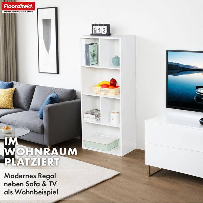 FLOORDIREKT Bücherregal California - Weißes MDF-Standregal - 6 Fächer - 50 x 29 x 121 cm