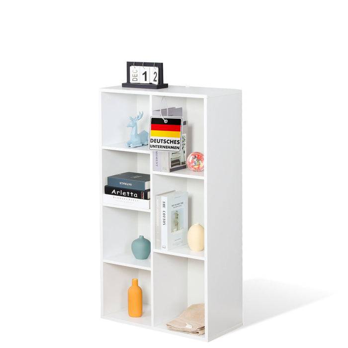 FLOORDIREKT Bücherregal California - Weißes MDF-Standregal - 7 Fächer - 59,6 x 29 x 108 cm