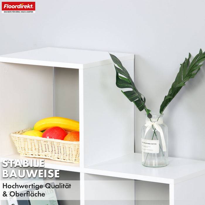 FLOORDIREKT Bücherregal Carolina - Weißes MDF Stufenregal - 6 Fächer - 97,5 x 29 x 97,5 cm