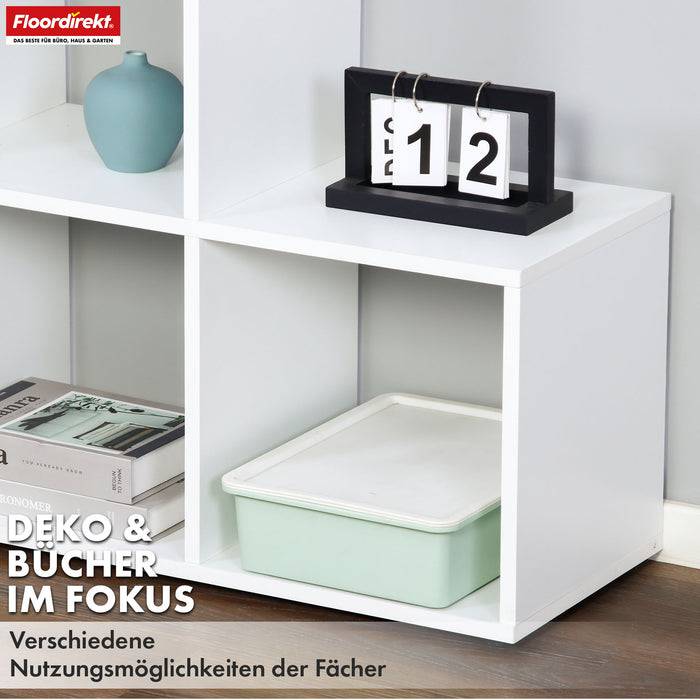 FLOORDIREKT Bücherregal Carolina - Weißes MDF Stufenregal - 6 Fächer - 97,5 x 29 x 97,5 cm