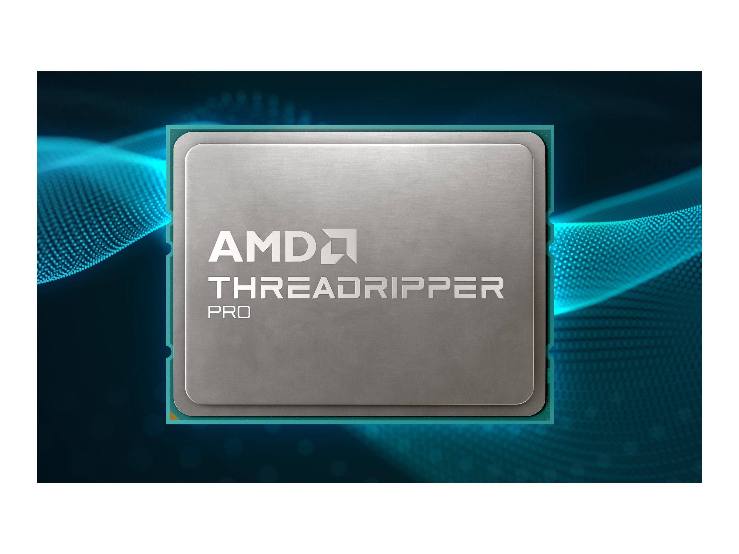 AMD Threadripper Pro Prozessor-Chip auf blauem digitalem Hintergrund.