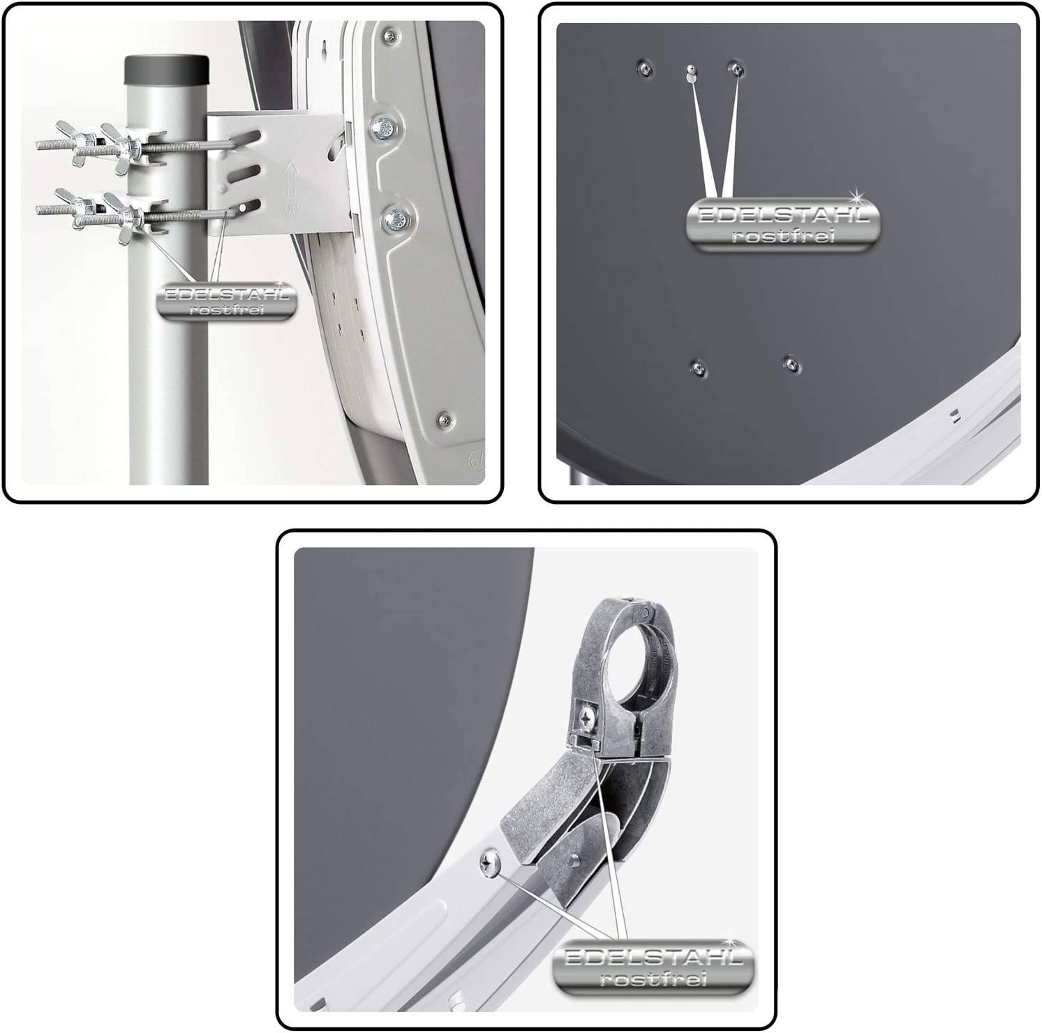 hb-digital Sat Anlage SET Satellitenschüssel Fuba DAA 85cm Alu Anthrazit mit Multischalter 5/12 und LNB Quattro