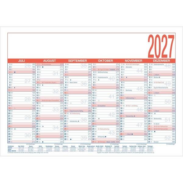 Arbeitstagekalender 908 kaschiert A4 29,7x21cm 2027