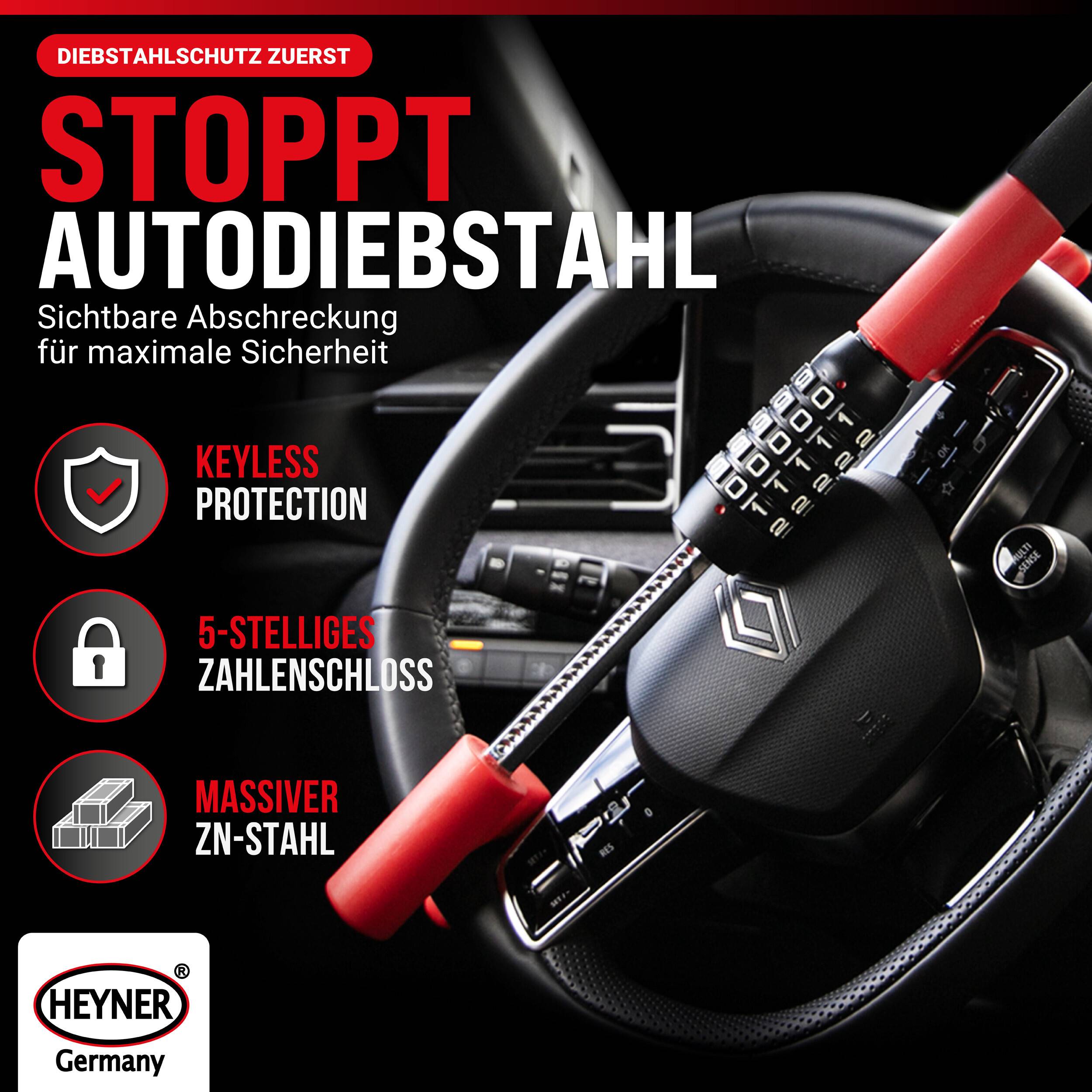 Deutsch Autowarnwerbung für eine Lenkradsperre mit dem Text 