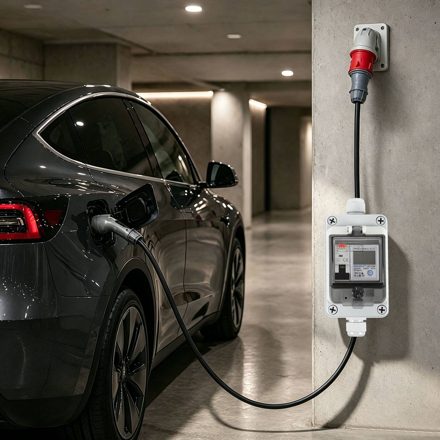 Mobiler Digitaler Stromzähler 16A 400V CEE mit FI IP67 3m Kabel