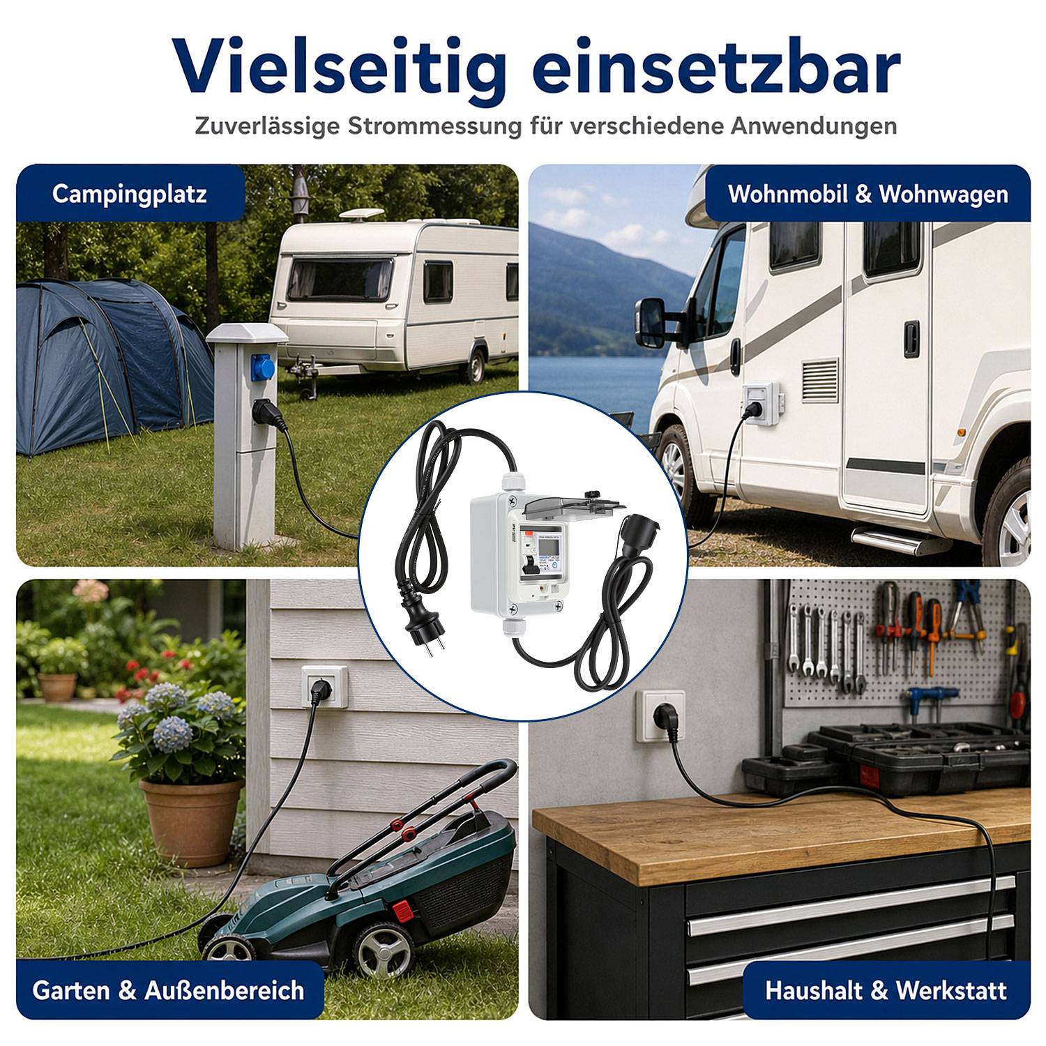 Mobiler Digitaler Stromzähler 16A 400V CEE mit FI IP67 3m Kabel