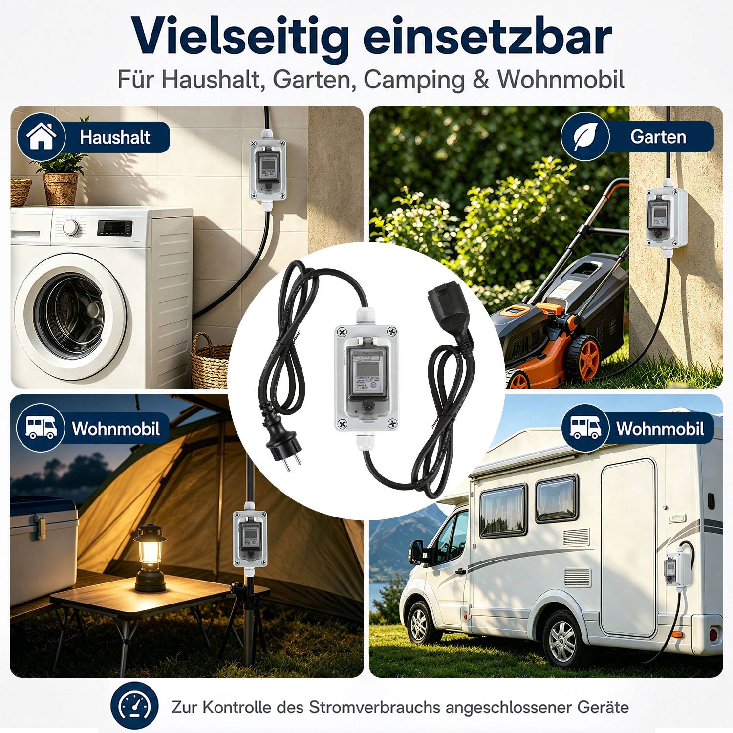 Mobiler Digitaler Stromzähler 230V 60A kWh Zähler IP67 mit Reset