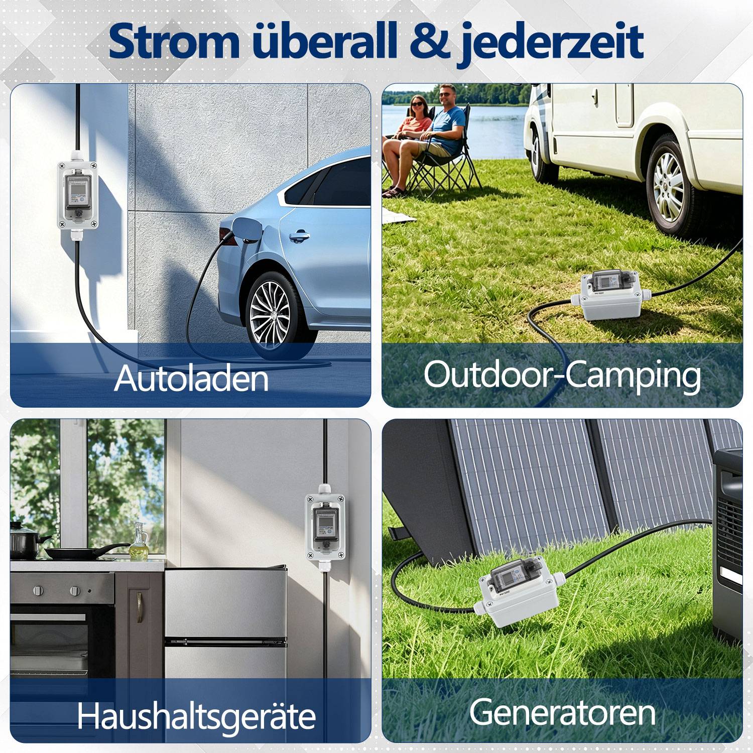 Mobiler Digitaler Stromzähler 230V 60A kWh Zähler IP67 mit Reset