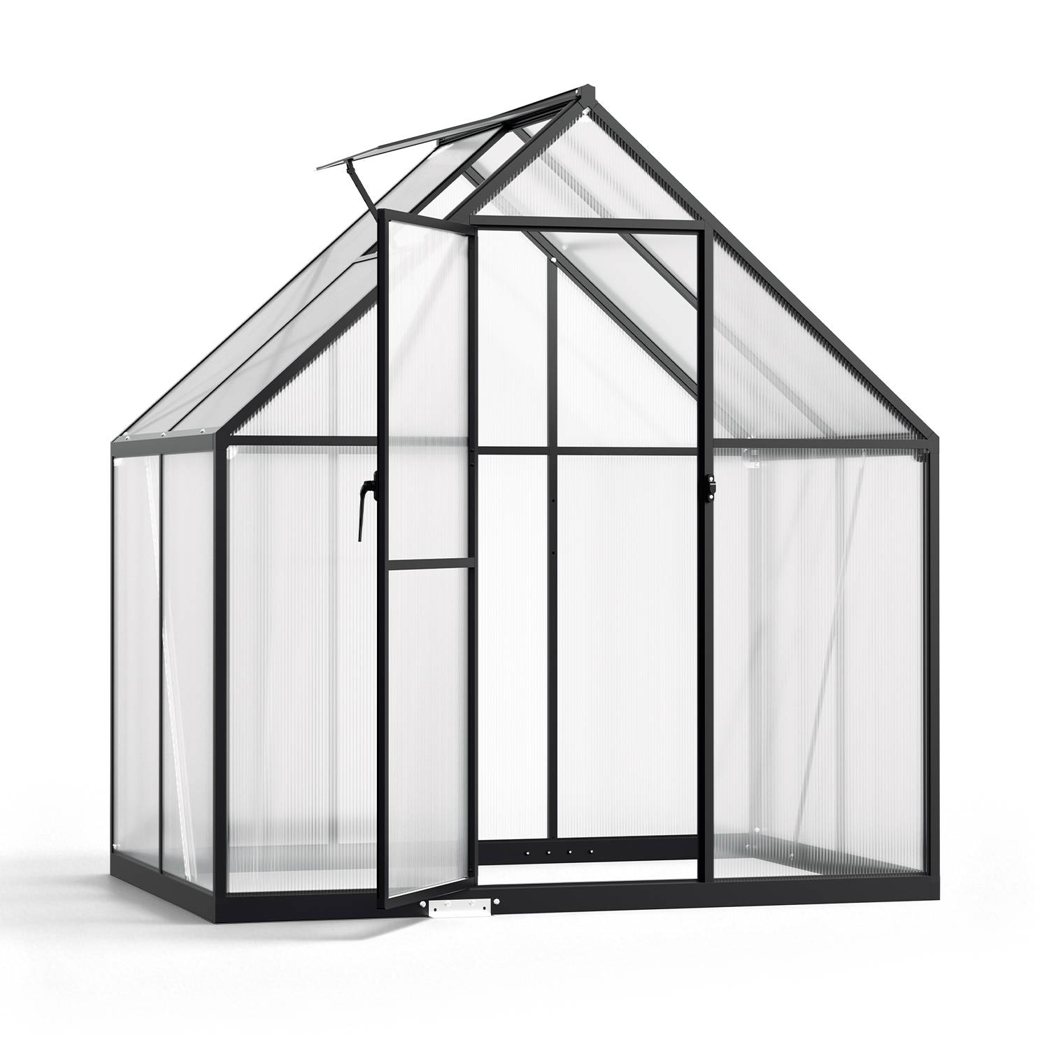 Gewächshaus, Wintergarten aus Aluminium, schwarzer Rahmen mit 4 mm starken Lichtplatten, Maße: 123 x 180 x 195 cm