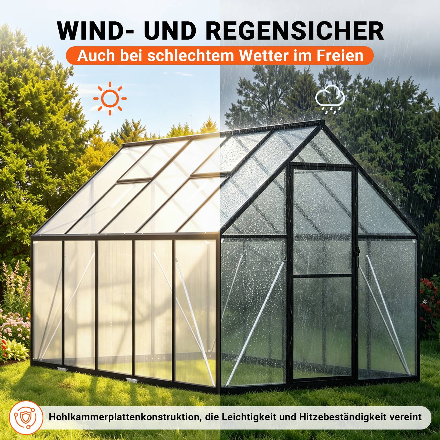 Gewächshaus, schwarzer Wintergarten aus Aluminiumlegierung, mit CE-Zertifizierung, Maße: 280 × 170 × 195 cm
