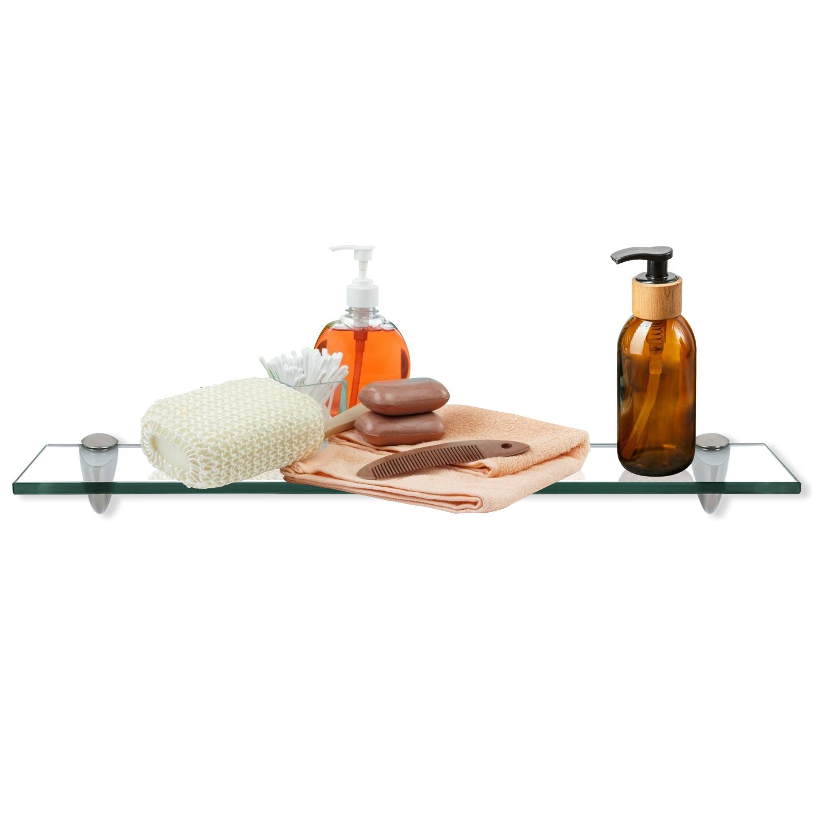 Glasboden Wandregal 60 x 10 x 0,8 cm, Glasregal Klarglas mit Halterung, Badregal Ablage Hängeregal für Badezimmer