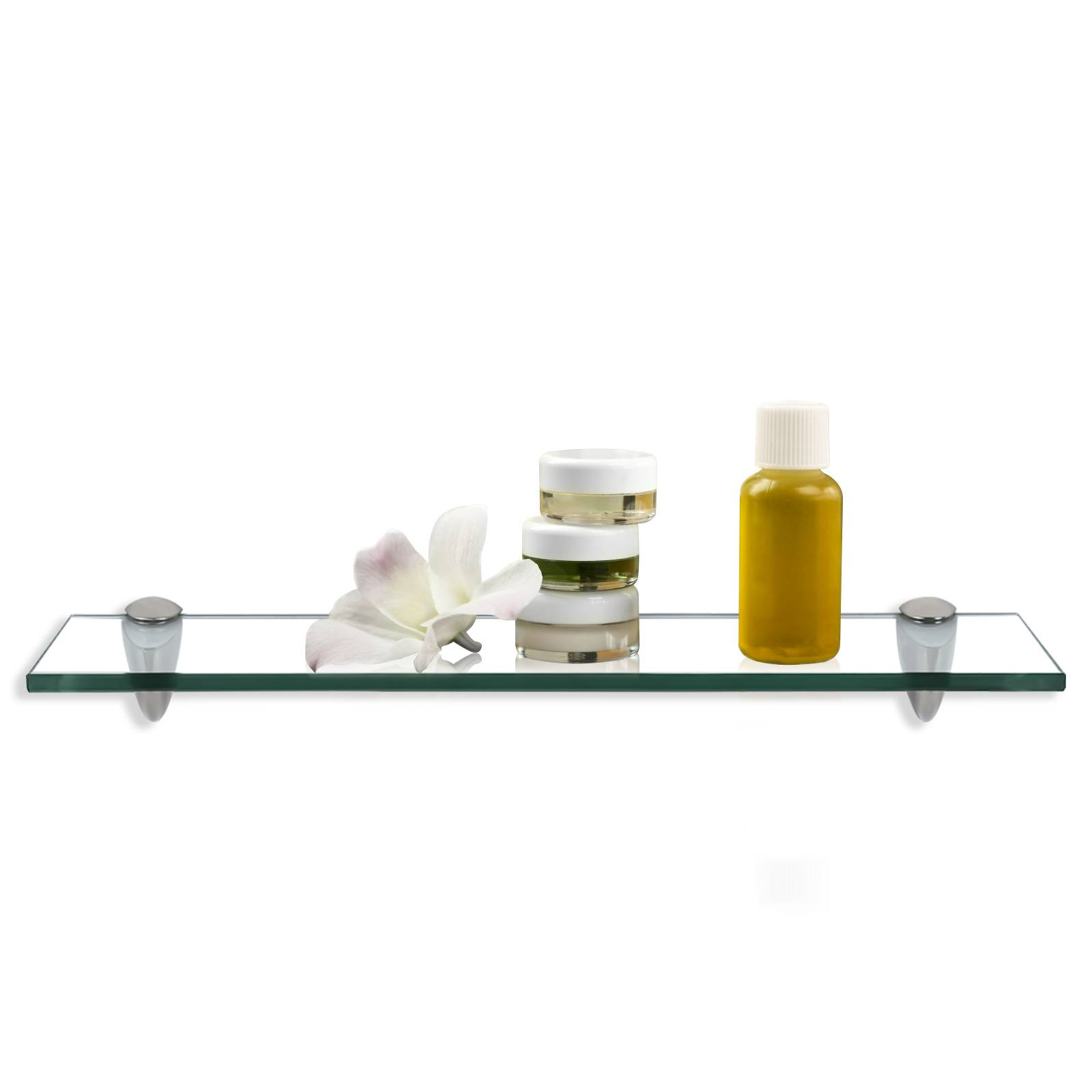Glasregal 50 x 10 cm mit Halterungen, Klarglas Wandregal als Badregal, Glasboden Ablage für Bad, Küche und Wohnzimmer