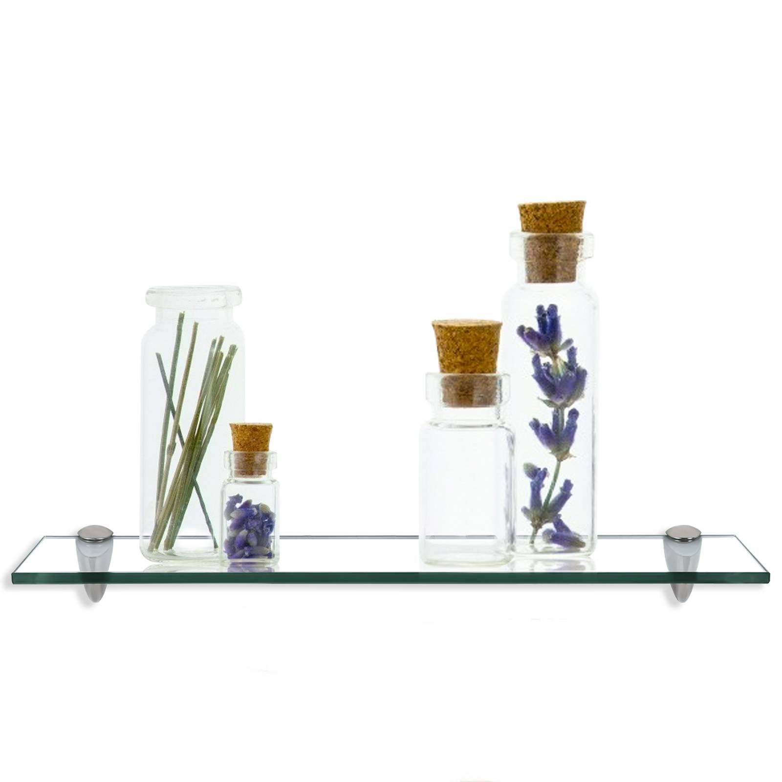Glasregal 60 x 10 cm mit Halterungen, Klarglas Wandregal als Badregal, Glasboden Ablage für Bad, Küche und Wohnzimmer