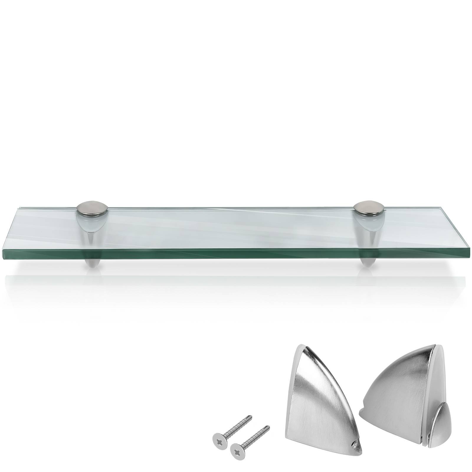 Glasboden Wandregal 60 x 10 x 0,8 cm, Glasregal Klarglas mit Halterung, Badregal Ablage Hängeregal für Badezimmer