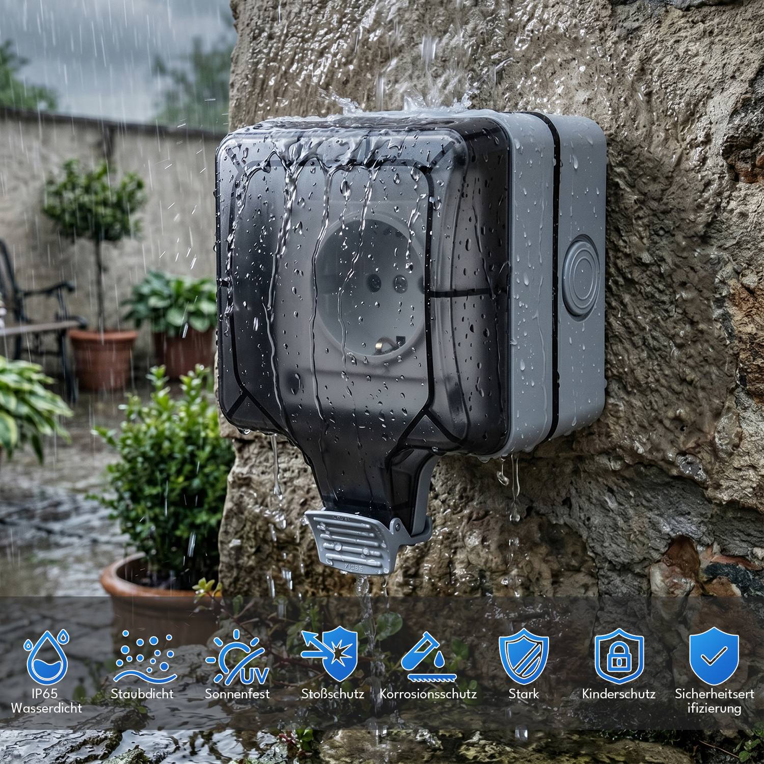 3X Außensteckdose Outdoor Steckdose Aufputz Wandsteckdose Gartensteckdose Schuko Wasserdicht mit Schalter 16A IP65
