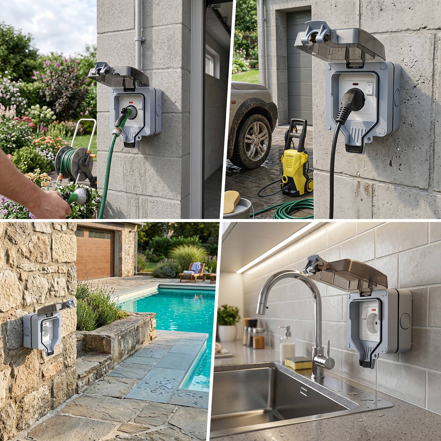 4X Außensteckdose Outdoor Steckdose Aufputz Wandsteckdose Gartensteckdose Schuko Wasserdicht mit Schalter 16A IP65