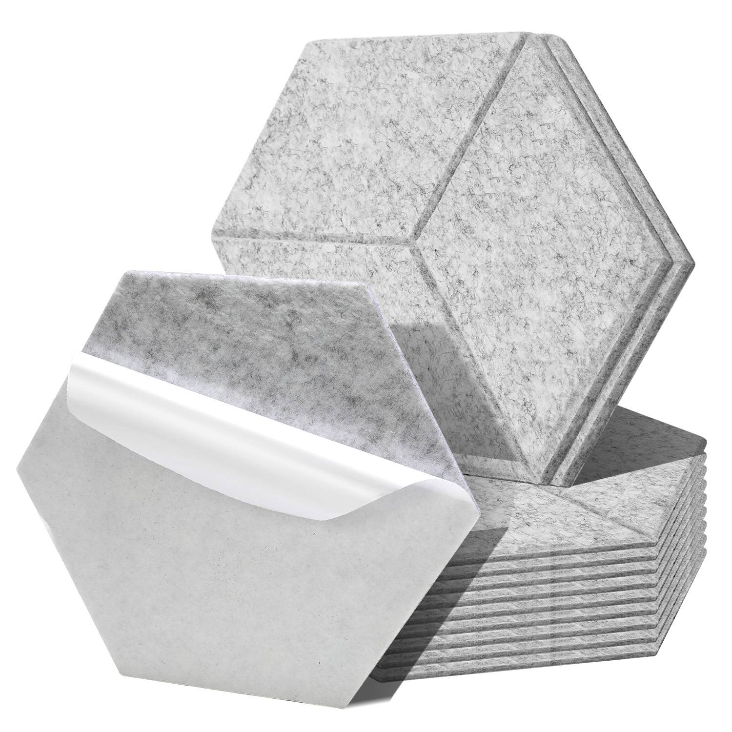 12 Stück Akustikplatten Hexagonal selbstklebend Schallschutzplatten Hohe Dichte Wandpaneel Hellgrau