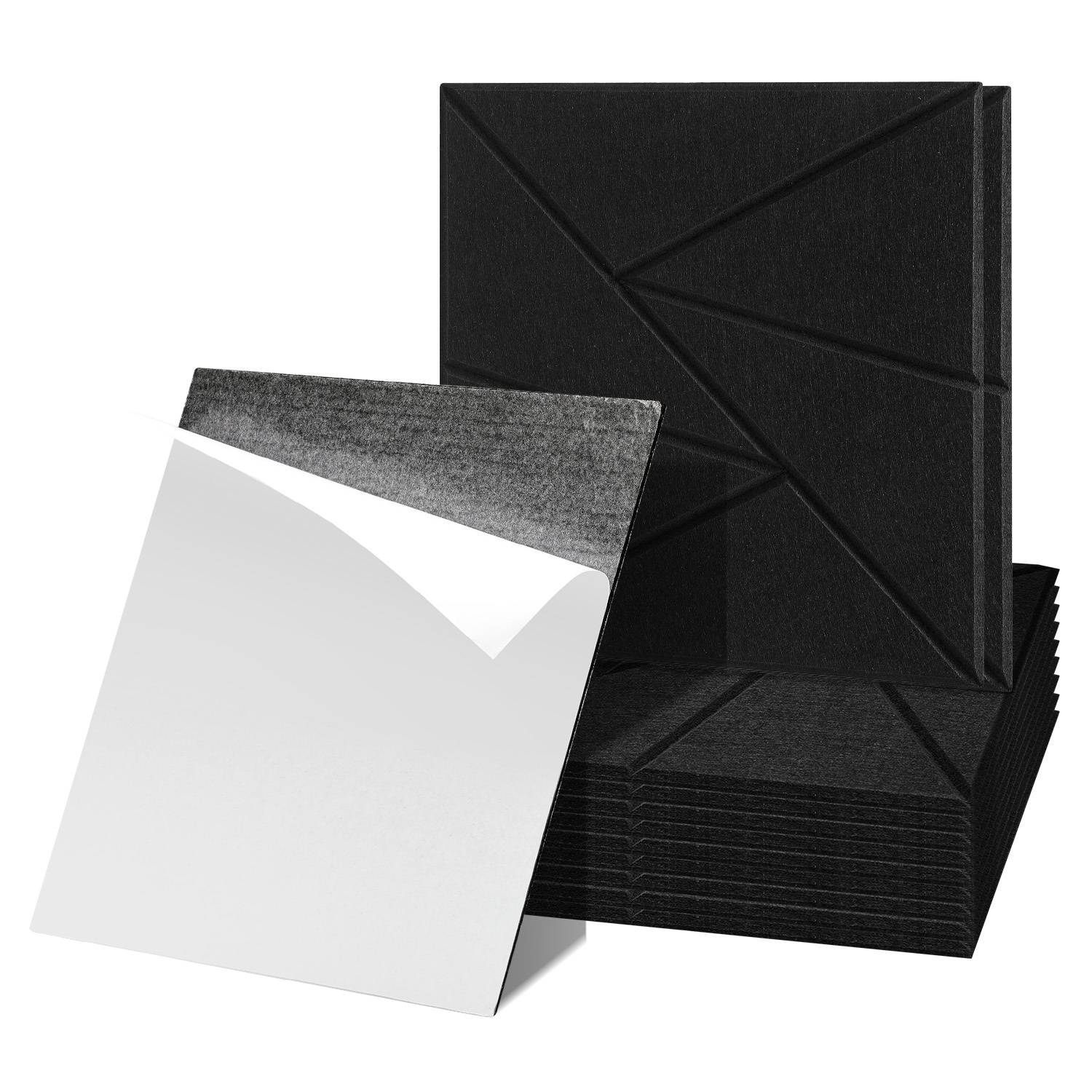 12 Stück Akustikplatten Quadratisch Dreieck selbstklebend Schallschutzplatten Hohe Dichte Wandpaneel Schwarz