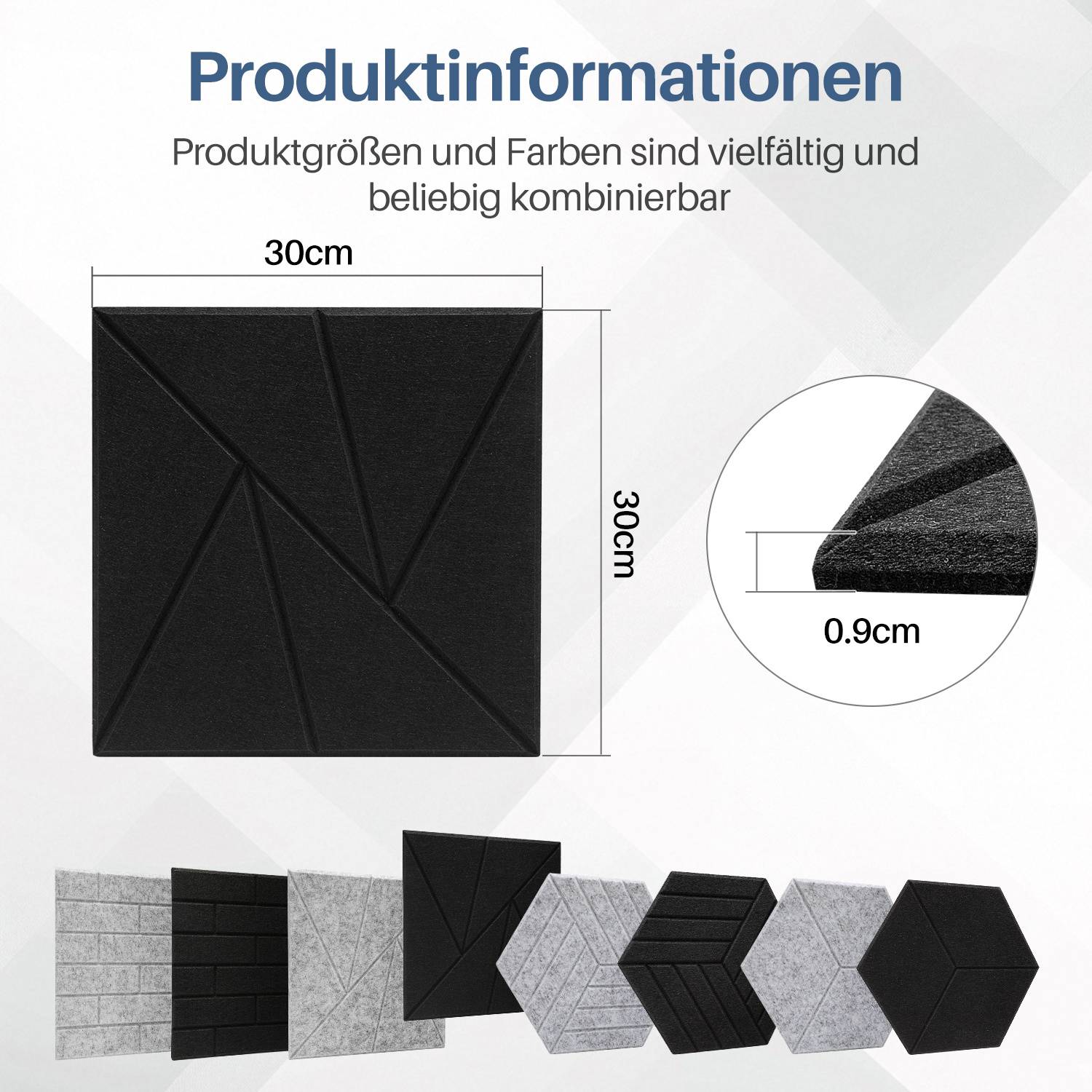 12 Stück Akustikplatten Quadratisch Dreieck selbstklebend Schallschutzplatten Hohe Dichte Wandpaneel Schwarz