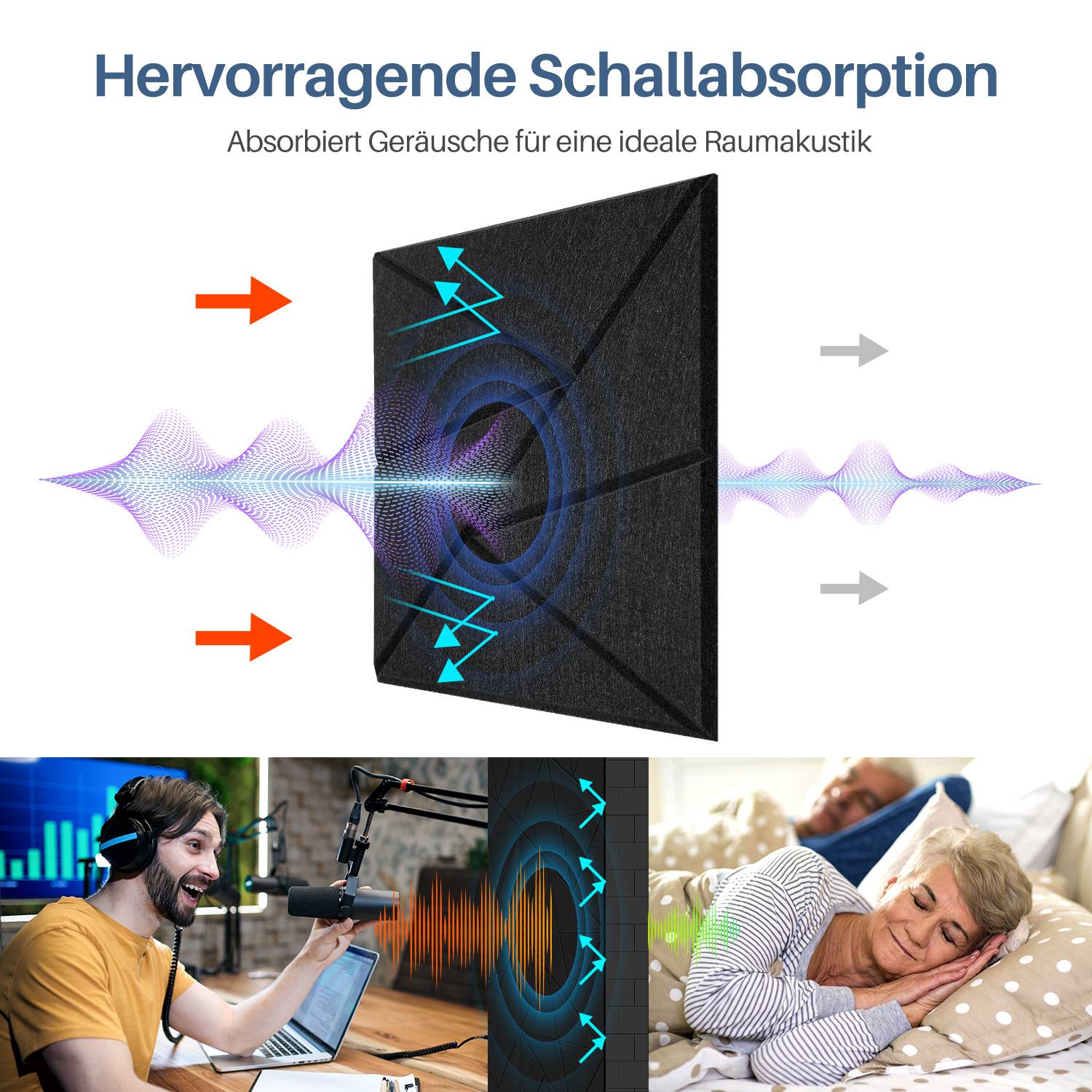 12 Stück Akustikplatten Quadratisch Dreieck selbstklebend Schallschutzplatten Hohe Dichte Wandpaneel Schwarz