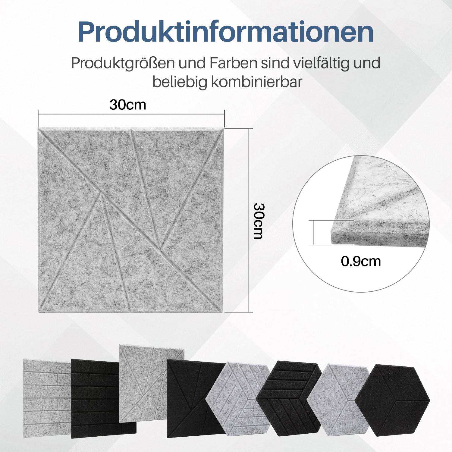 18 Stück Akustikplatten Quadratisch Dreieck selbstklebend Schallschutzplatten Hohe Dichte Wandpaneel Hellgrau