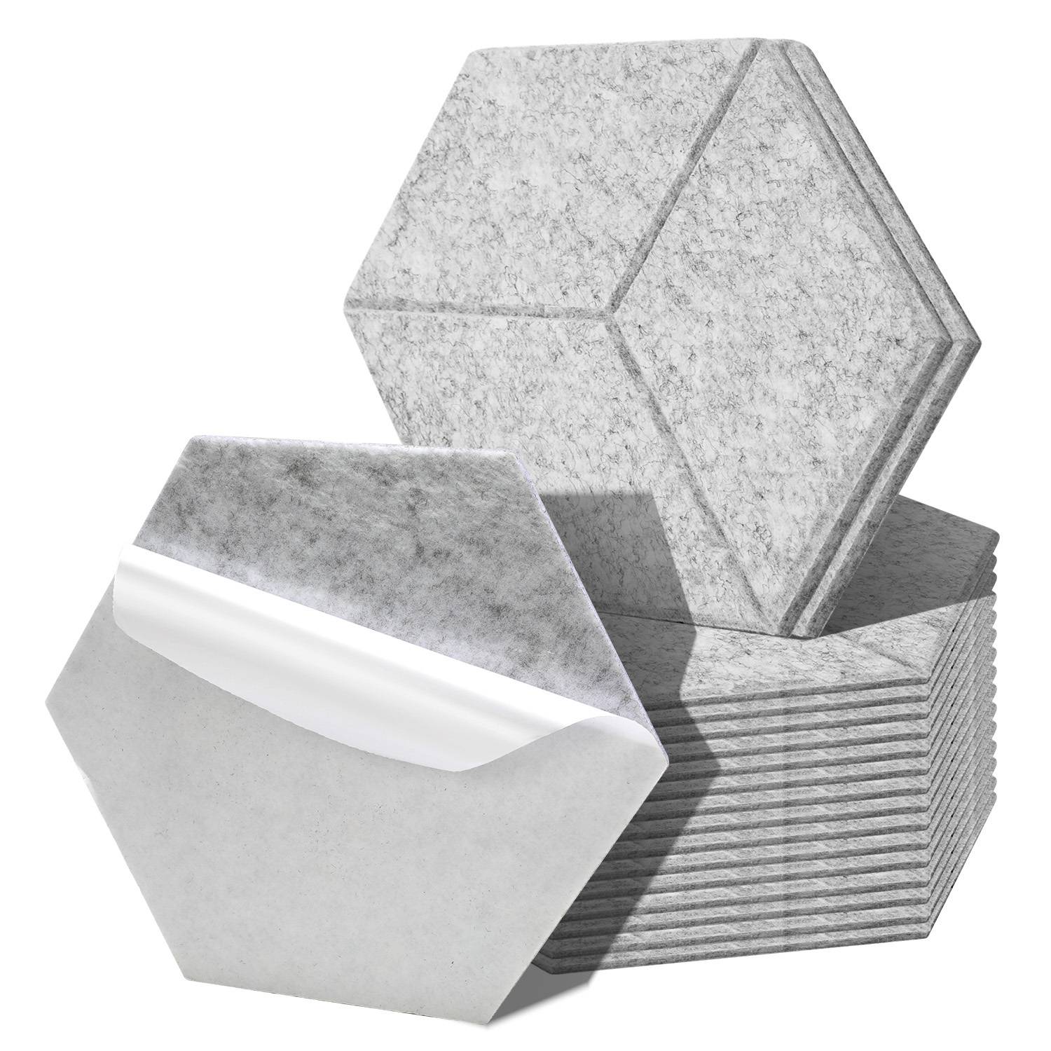 18 Stück Akustikplatten Hexagonal selbstklebend Schallschutzplatten Hohe Dichte Wandpaneel Hellgrau