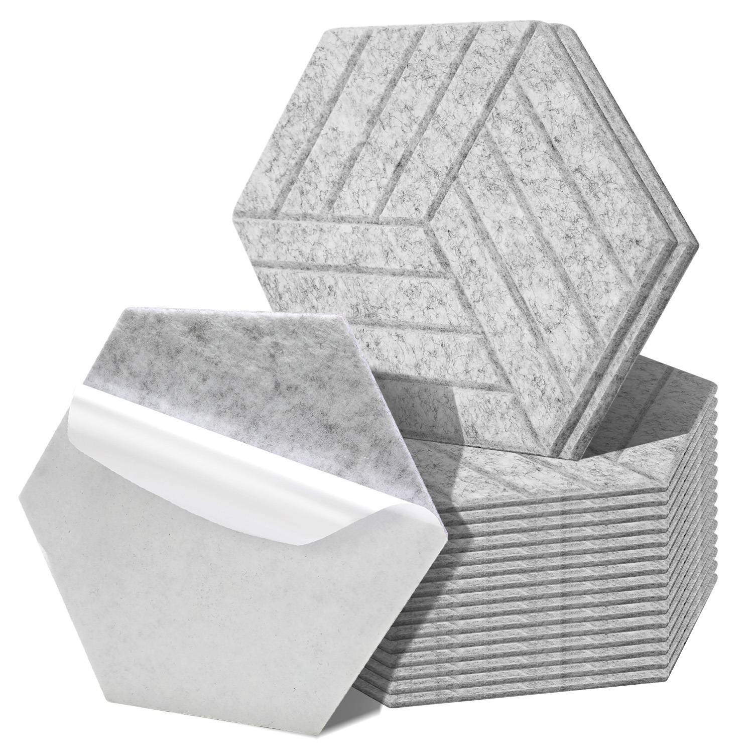18 Stück Akustikplatten Hexagonal gestreift selbstklebend Schallschutzplatten Hohe Dichte Wandpaneel Hellgrau